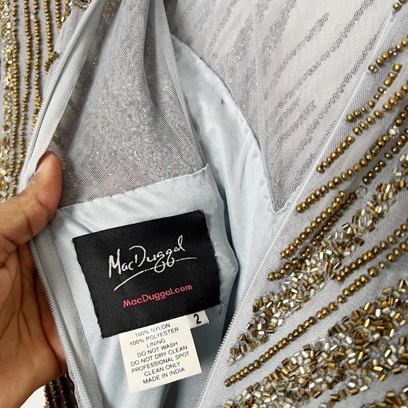 Mac Duggal Beaded Long Sleeve Tulle Column Gown - Picture 7 of 8